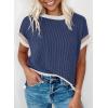 imageAcelitt Women Casual Short Sleeve Crewneck Loose Color Block Ribbed T Shirts Tops SXXLBlue