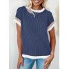 imageAcelitt Women Casual Short Sleeve Crewneck Loose Color Block Ribbed T Shirts Tops SXXLBlue