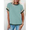 imageAcelitt Women Casual Short Sleeve Crewneck Loose Color Block Ribbed T Shirts Tops SXXLGreen
