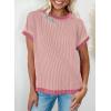 imageAcelitt Women Casual Short Sleeve Crewneck Loose Color Block Ribbed T Shirts Tops SXXLPink