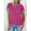 imageAcelitt Women Casual Short Sleeve Crewneck Loose Color Block Ribbed T Shirts Tops SXXLRose