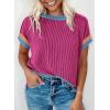 imageAcelitt Women Casual Short Sleeve Crewneck Loose Color Block Ribbed T Shirts Tops SXXLRose