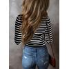 imageAcelitt Womens Fall Tops Casual Long Sleeve Striped Color Block Ribbed Knit Button Down V Neck Shirts Slim Fitted Henley TopsBlack and White