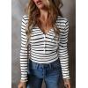 imageAcelitt Womens Fall Tops Casual Long Sleeve Striped Color Block Ribbed Knit Button Down V Neck Shirts Slim Fitted Henley TopsBlack and White Striped