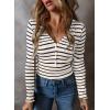 imageAcelitt Womens Fall Tops Casual Long Sleeve Striped Color Block Ribbed Knit Button Down V Neck Shirts Slim Fitted Henley TopsBlue and White Striped