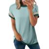 imageAcelitt Women Casual Short Sleeve Crewneck Loose Color Block Ribbed T Shirts Tops SXXLGreen