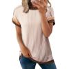 imageAcelitt Women Casual Short Sleeve Crewneck Loose Color Block Ribbed T Shirts Tops SXXLKhaki