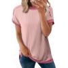 imageAcelitt Women Casual Short Sleeve Crewneck Loose Color Block Ribbed T Shirts Tops SXXLPink