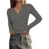 imageAcelitt Womens Fall Tops Casual Long Sleeve Striped Color Block Ribbed Knit Button Down V Neck Shirts Slim Fitted Henley TopsGray Striped