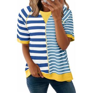 imageAcelitt Womens Casual Summer Short Sleeve Crewneck Color Block Sweatshirts TShirts Tops SXXLBlue