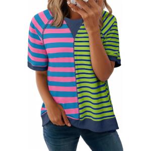 imageAcelitt Womens Casual Summer Short Sleeve Crewneck Color Block Sweatshirts TShirts Tops SXXLGreen