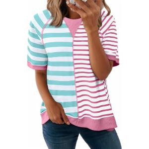 imageAcelitt Womens Casual Summer Short Sleeve Crewneck Color Block Sweatshirts TShirts Tops SXXLPink