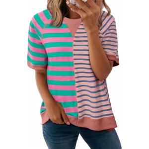 imageAcelitt Womens Casual Summer Short Sleeve Crewneck Color Block Sweatshirts TShirts Tops SXXLRose