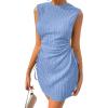 imageAcelitt Womens Summer Dresses 2025 Beach Casual Crewneck Loose Sundress Ribbed Cut Out Mini DressBlue