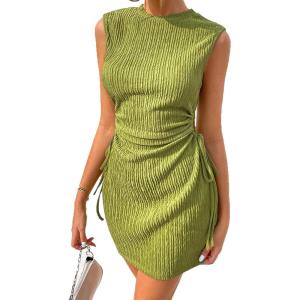 imageAcelitt Womens Summer Dresses 2025 Beach Casual Crewneck Loose Sundress Ribbed Cut Out Mini DressGreen