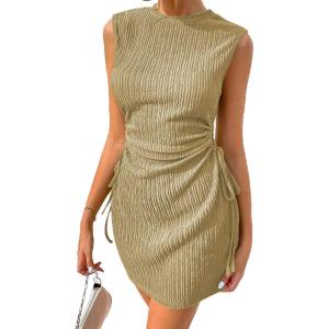 imageAcelitt Womens Summer Dresses 2025 Beach Casual Crewneck Loose Sundress Ribbed Cut Out Mini DressKhaki