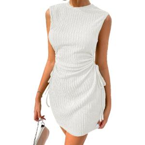 imageAcelitt Womens Summer Dresses 2025 Beach Casual Crewneck Loose Sundress Ribbed Cut Out Mini DressWhite