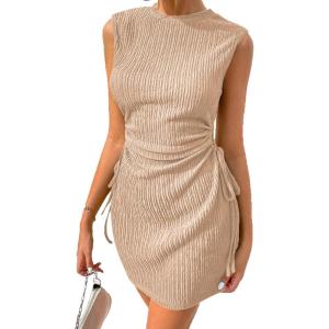 imageAcelitt Womens Summer Dresses 2025 Beach Casual Crewneck Loose Sundress Ribbed Cut Out Mini DressYapricot