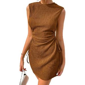imageAcelitt Womens Summer Dresses 2025 Beach Casual Crewneck Loose Sundress Ribbed Cut Out Mini DressYbrown