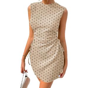 imageAcelitt Womens Summer Dresses 2025 Beach Casual Crewneck Loose Sundress Ribbed Cut Out Mini DressZkhaki Polka Dots