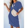 imageAcelitt Womens Casual Summer Crewneck Short Sleeve Ribbed Mini Tshirt Dress XS3XL5 Blue