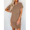 imageAcelitt Womens Casual Summer Crewneck Short Sleeve Ribbed Mini Tshirt Dress XS3XL5 Brown Red