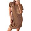 imageAcelitt Womens Casual Summer Crewneck Short Sleeve Ribbed Mini Tshirt Dress XS3XL5 Brown Red