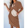 imageAcelitt Womens Casual Summer Crewneck Short Sleeve Ribbed Mini Tshirt Dress XS3XL5 Brown Red