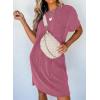imageAcelitt Womens Casual Summer Crewneck Short Sleeve Ribbed Mini Tshirt Dress XS3XL5 Red