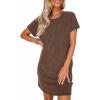 imageAcelitt Womens Casual Summer Crewneck Short Sleeve Ribbed Mini Tshirt Dress XS3XL6 Brown