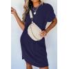 imageAcelitt Womens Casual Summer Crewneck Short Sleeve Ribbed Mini Tshirt Dress XS3XL6 Navy Blue