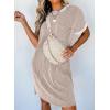 imageAcelitt Womens Casual Summer Crewneck Short Sleeve Ribbed Mini Tshirt Dress XS3XL7 Beige2
