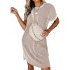 imageAcelitt Womens Casual Summer Crewneck Short Sleeve Ribbed Mini Tshirt Dress XS3XL7 Beige2