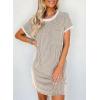 imageAcelitt Womens Casual Summer Crewneck Short Sleeve Ribbed Mini Tshirt Dress XS3XL7 Beige2