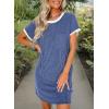 imageAcelitt Womens Casual Summer Crewneck Short Sleeve Ribbed Mini Tshirt Dress XS3XL7 Blue