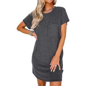 imageAcelitt Womens Casual Summer Crewneck Short Sleeve Ribbed Mini Tshirt Dress XS3XL5 Dark Gray