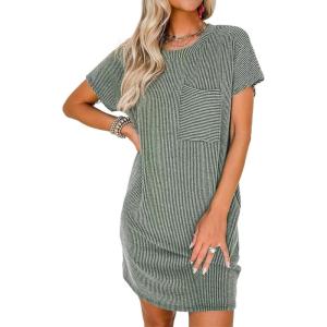 imageAcelitt Womens Casual Summer Crewneck Short Sleeve Ribbed Mini Tshirt Dress XS3XL5 Green