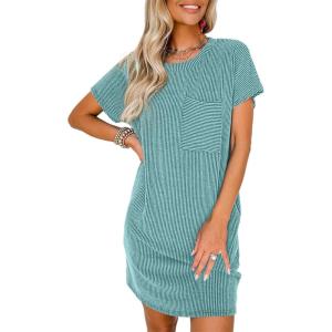 imageAcelitt Womens Casual Summer Crewneck Short Sleeve Ribbed Mini Tshirt Dress XS3XL5 Light Green