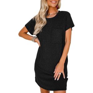 imageAcelitt Womens Casual Summer Crewneck Short Sleeve Ribbed Mini Tshirt Dress XS3XL6 Black