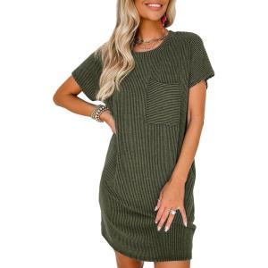 imageAcelitt Womens Casual Summer Crewneck Short Sleeve Ribbed Mini Tshirt Dress XS3XL6 Green3