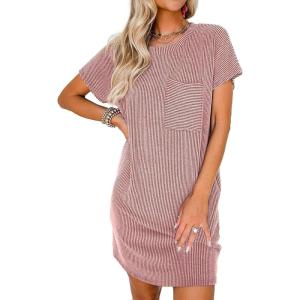 imageAcelitt Womens Casual Summer Crewneck Short Sleeve Ribbed Mini Tshirt Dress XS3XL6 Pink