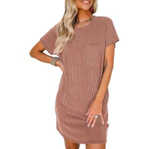 imageAcelitt Womens Casual Summer Crewneck Short Sleeve Ribbed Mini Tshirt Dress XS3XL6 Red2