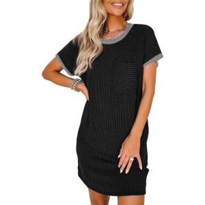 imageAcelitt Womens Casual Summer Crewneck Short Sleeve Ribbed Mini Tshirt Dress XS3XL7 Black