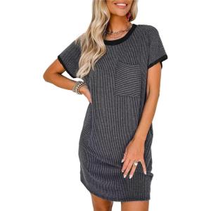imageAcelitt Womens Casual Summer Crewneck Short Sleeve Ribbed Mini Tshirt Dress XS3XL7 Gray