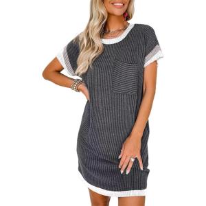 imageAcelitt Womens Casual Summer Crewneck Short Sleeve Ribbed Mini Tshirt Dress XS3XL9 Black