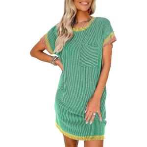 imageAcelitt Womens Casual Summer Crewneck Short Sleeve Ribbed Mini Tshirt Dress XS3XL9 Ligit Green