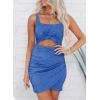 imageAcelitt Summer Dresses for Women 2025 Cut Out Twist Front Ruched Wrap Bodycon Sleeveless Party Club Mini Dress Beach SundressBblue