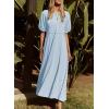 imageAcelitt Women Casual Trendy Summer Crewneck Puff Sleeve Midi Dress SXXLBlue