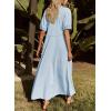 imageAcelitt Women Casual Trendy Summer Crewneck Puff Sleeve Midi Dress SXXLBlue