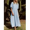 imageAcelitt Women Casual Trendy Summer Crewneck Puff Sleeve Midi Dress SXXLBlue